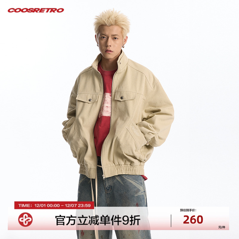CoosRetro美式复古logo刺绣立领座山雕外套春季情侣休闲百搭夹克