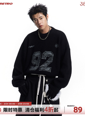 CoosRetro美式复古圆领套头针织衫数字胶印毛衣春秋男女宽松外套