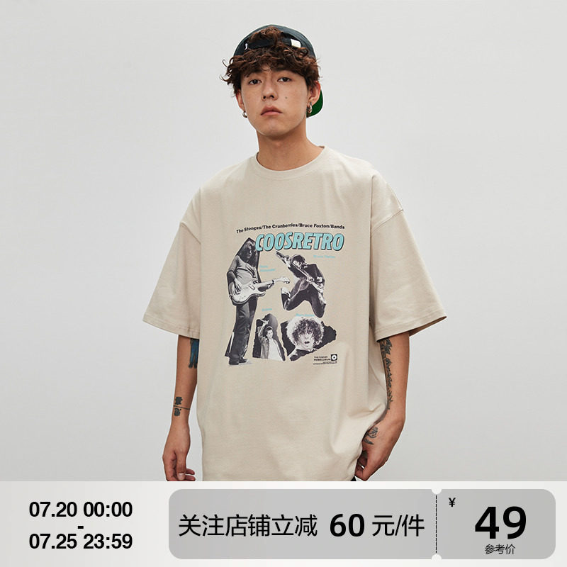 coosretro美式复古摇滚boy数码直喷重磅短袖t恤男女夏季潮牌半袖t