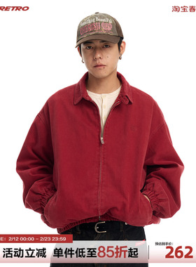CoosRetro复古风红色经典工装夹克男宽松飞行员外套水洗做旧上衣