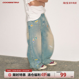 记忆碎片 街头休闲裤 印花贴纸牛仔裤 情侣新款 子 夏季 CoosRetro