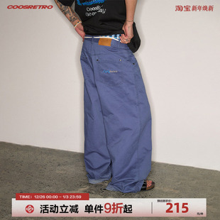 男休闲直筒裤 CoosRetro 夏季 刺绣水洗做旧纯棉牛仔裤 子 蓝磷灰