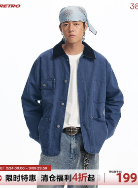 CoosRetro 翻领灯芯绒复古做旧褪色工装夹克春季男款百搭纯棉外套