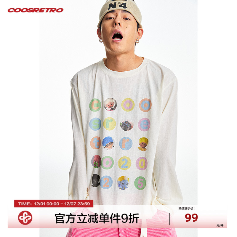 CoosRetro 《趣多多》新款男轻薄透气卡通印花长袖圆领宽松上衣