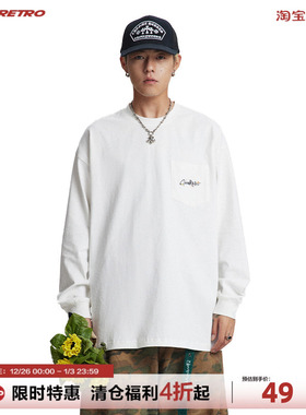 CoosRetro美式复古270g休闲纯色长袖t恤打底衫男情侣圆领街头潮