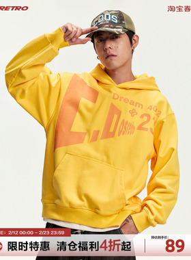 CoosRetro 美式潮牌春季男款胶印抽象Logo连帽大口袋宽松百搭卫衣