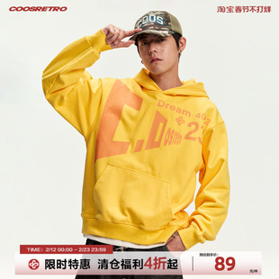 CoosRetro 美式潮牌春季男款胶印抽象Logo连帽大口袋宽松百搭卫衣