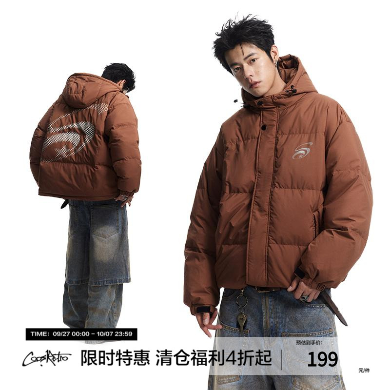 美式复古连帽羽绒服男女冬季保暖