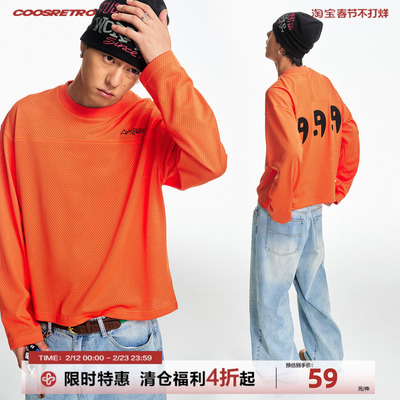 CoosRetro 《逗号》太极贴布绣网洞透气运动T恤休闲宽松长袖上衣