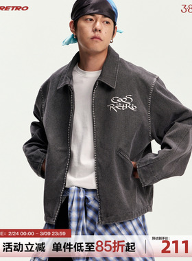 CoosRetro春季美式复古水洗做旧一字绣工艺夹克休闲简约外套男