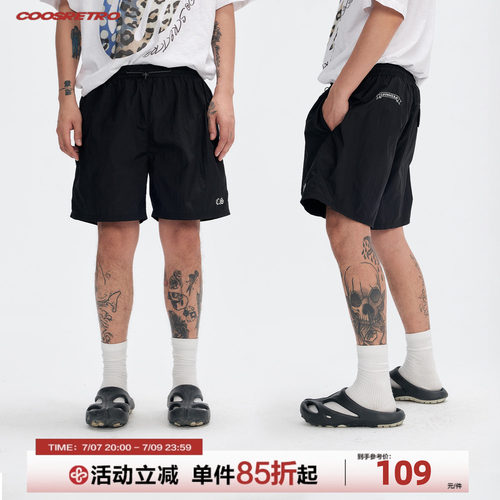 CoosRetro 美式立体刺绣透气运动速干短裤男生夏季宽松休闲五分裤