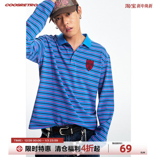 T恤贴补绣宽松显瘦polo针织衫 条纹撞色长袖 复古经典 CoosRetro美式