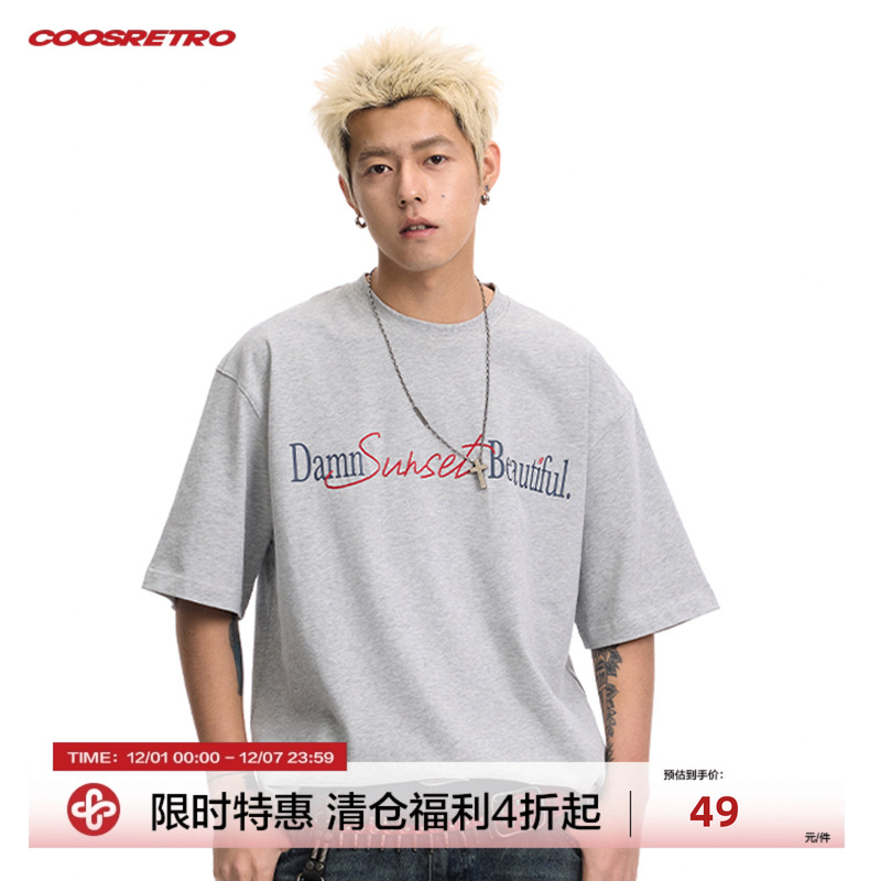 CoosRetro美式复古logo印花加绣花短袖T恤夏季男女百搭休闲上衣