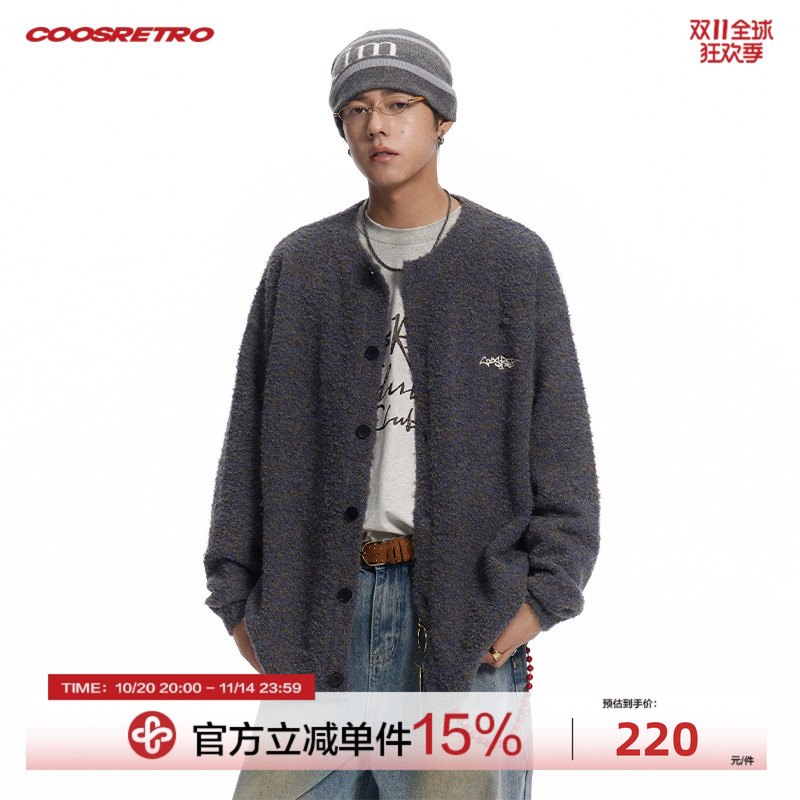 CoosRetro美式复古LOGO刺绣开衫毛衣男女春秋宽松圆领针织衫外套