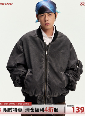 CoosRetro 春季新款复古做旧男士成衣蜡染撞色飞行员夹克上衣外套