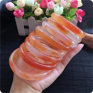 手镯玛瑙天然玉髓条巴西圆红款镯子复古冰俏色玉镯女色通透加厚透