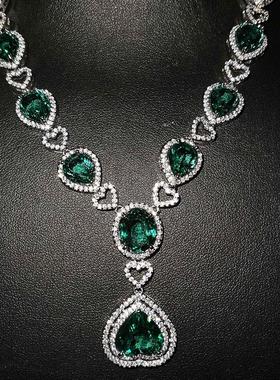 项链祖母绿耳环套装链宝石新款奢华礼服锆石饰品欧美手链时尚晚宴