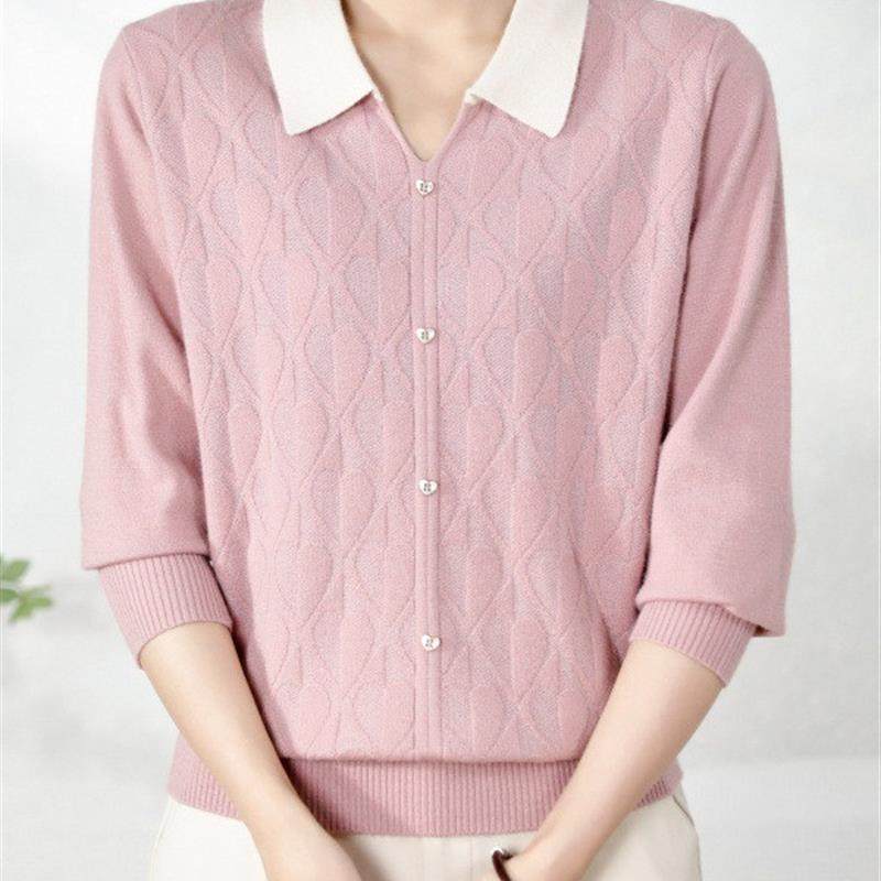 早秋妈妈长袖针织打底衫外穿中老年冬季洋气翻领女减龄毛衣春秋