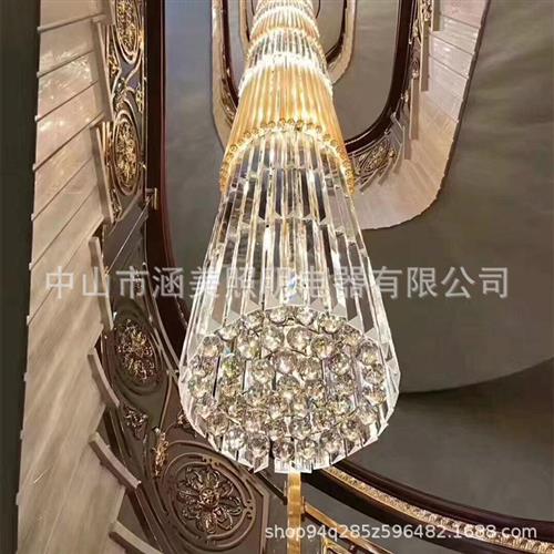 轻奢高档水晶楼梯灯酒店别墅楼梯间大吊灯厂家非标工程水晶灯