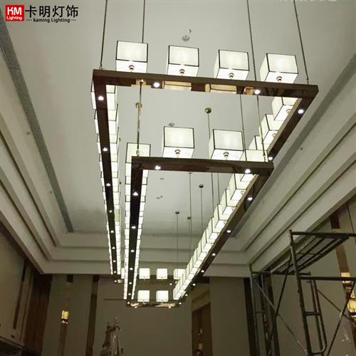 新中式售楼部沙盘长方形吊灯酒店会所主题餐厅灯客厅吊灯工程