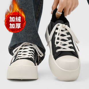 米奇大头德比鞋男冬季厚底增高休闲保暖百搭板鞋小众设计加绒皮鞋