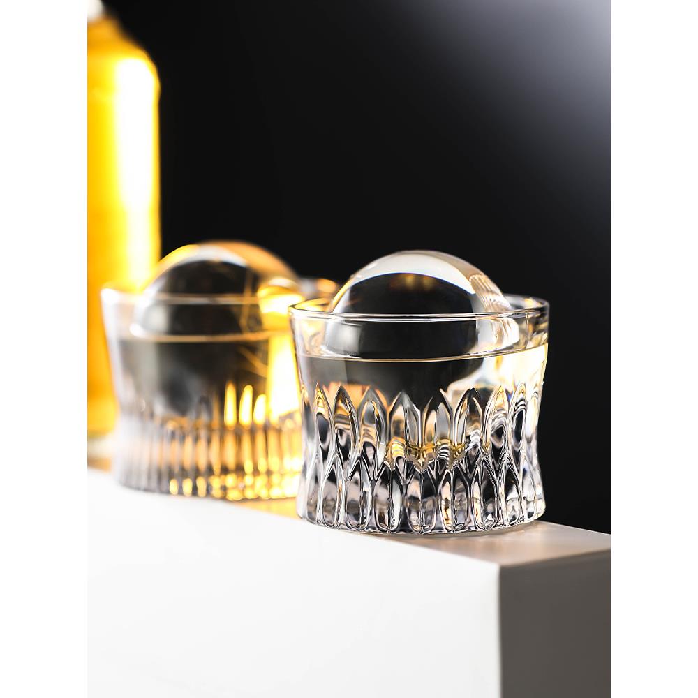 创意个性冰球威士忌杯古典家用透明玻璃洋酒杯收腰烈酒品鉴杯子小