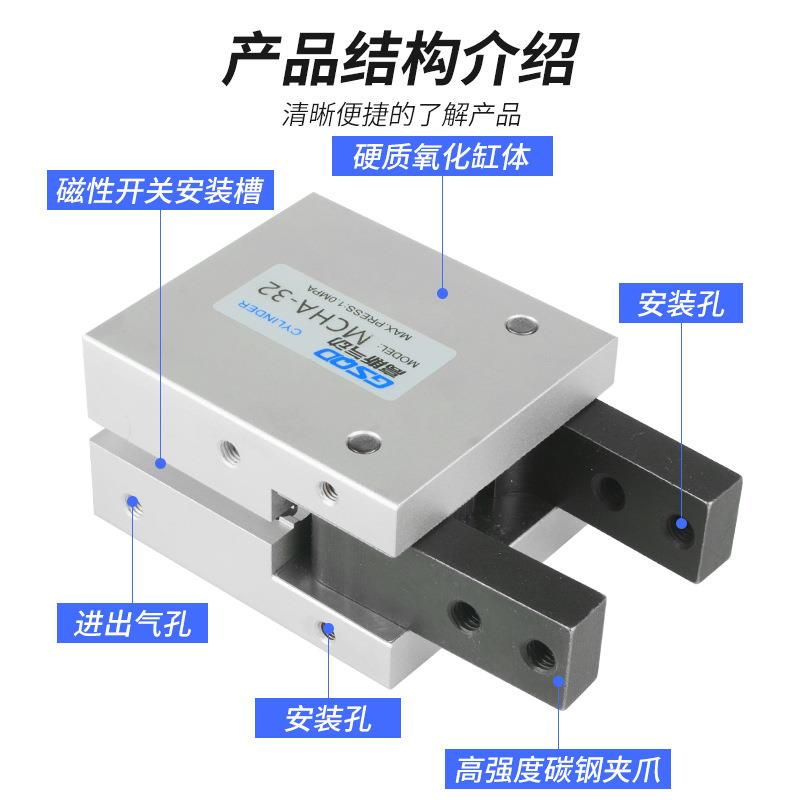MCHA气动手指6D/10D/16D/20D/25/32D平行支点开闭型气缸替代金器