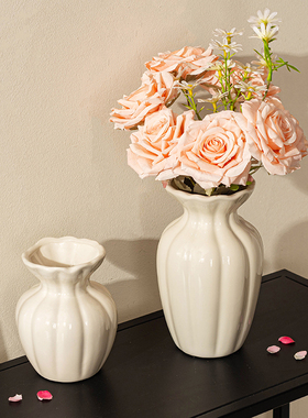 陶瓷花瓶高级感复古白色法式美式摆件客厅插花干花鲜花奶油风装饰