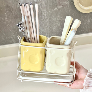 奶酪筷子筒陶瓷壁挂式 家用厨房勺子快子收纳盒沥水筷子笼置物架
