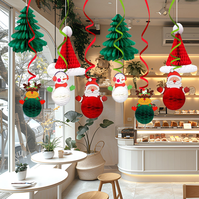 圣诞节装饰蜂窝降落伞挂件圣诞树老人吊饰商场店铺橱窗场景布置品