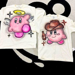 网络流浪汉Y2K涂鸦情侣Inkjet printing星之卡比Kirby手绘短袖