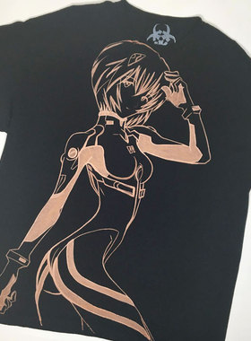 黑红blackred纯手绘动漫EVA绫波丽黑道千金庞克高街现充T恤