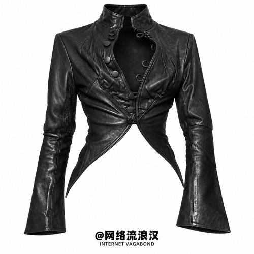 网络流浪汉先锋潮 黑色立领宽袖尖下摆短外套暗黑亚文化秋季叠穿