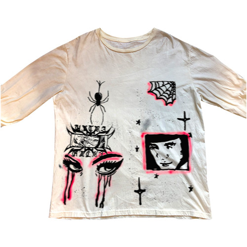 网络流浪汉 喷绘趣味手绘涂鸦宽松oversize男女情侣shirt脏脏T恤