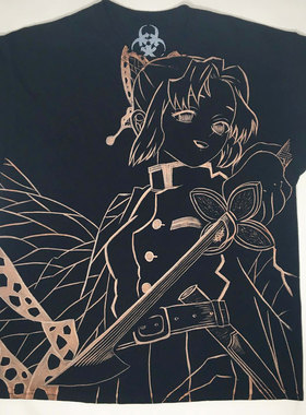 手绘动漫！小町忍shinobukocho鬼马系卡哇伊Otaku黑色短袖