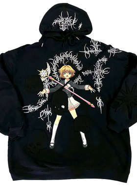 Cardcaptor Sakura魔卡少女樱tattoo Y2K黑红Hand Painted卫衣