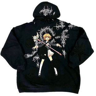 Cardcaptor Sakura魔卡少女樱tattoo Y2K黑红Hand Painted卫衣