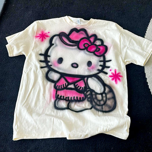 网络流浪汉可爱Y2K涂鸦喷绘Inkjet printing凯蒂猫hellokitty短袖