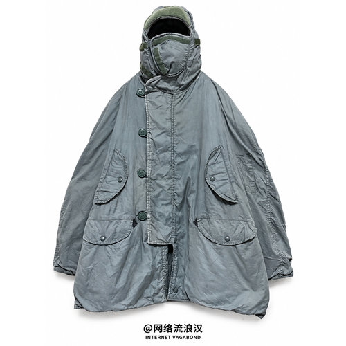 网络流浪汉先锋潮 灰蓝色多口袋连帽长款外套小众亚文化秋季叠穿