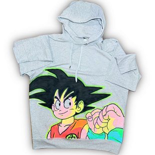 网络流浪汉七龙珠悟空Son Goku艺术复古街头穿搭连帽卫衣oversize