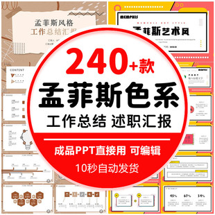 孟菲斯风格PPT模板工作汇报告总结毕业答辩简历述职创意说课动态