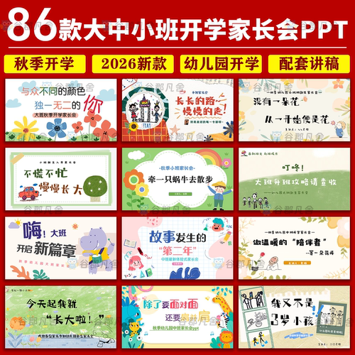 幼儿园大中小班秋季开学家长会缓解入园焦虑ppt模版+配套发言稿