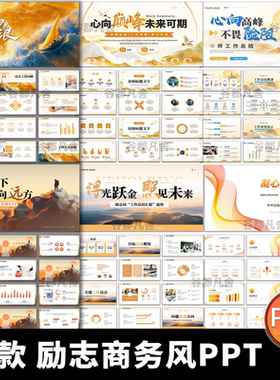 简约励志商务风黄色蓝色乘风破浪工作总结述职汇报动态ppt模板