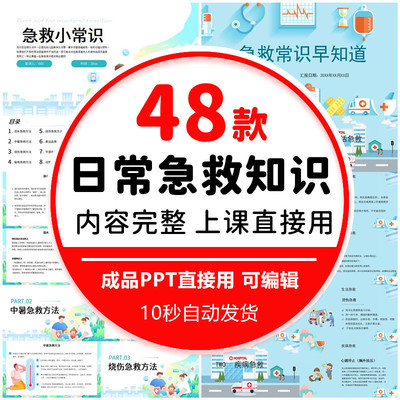 急救知识ppt模板幼儿园小学生老师家庭日常急救常识培训班会课件