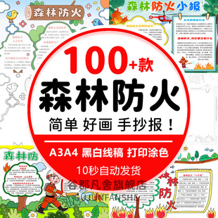 小学生森林防火手抄报电子版 森林防火人人有责小报素材a3a4 模板
