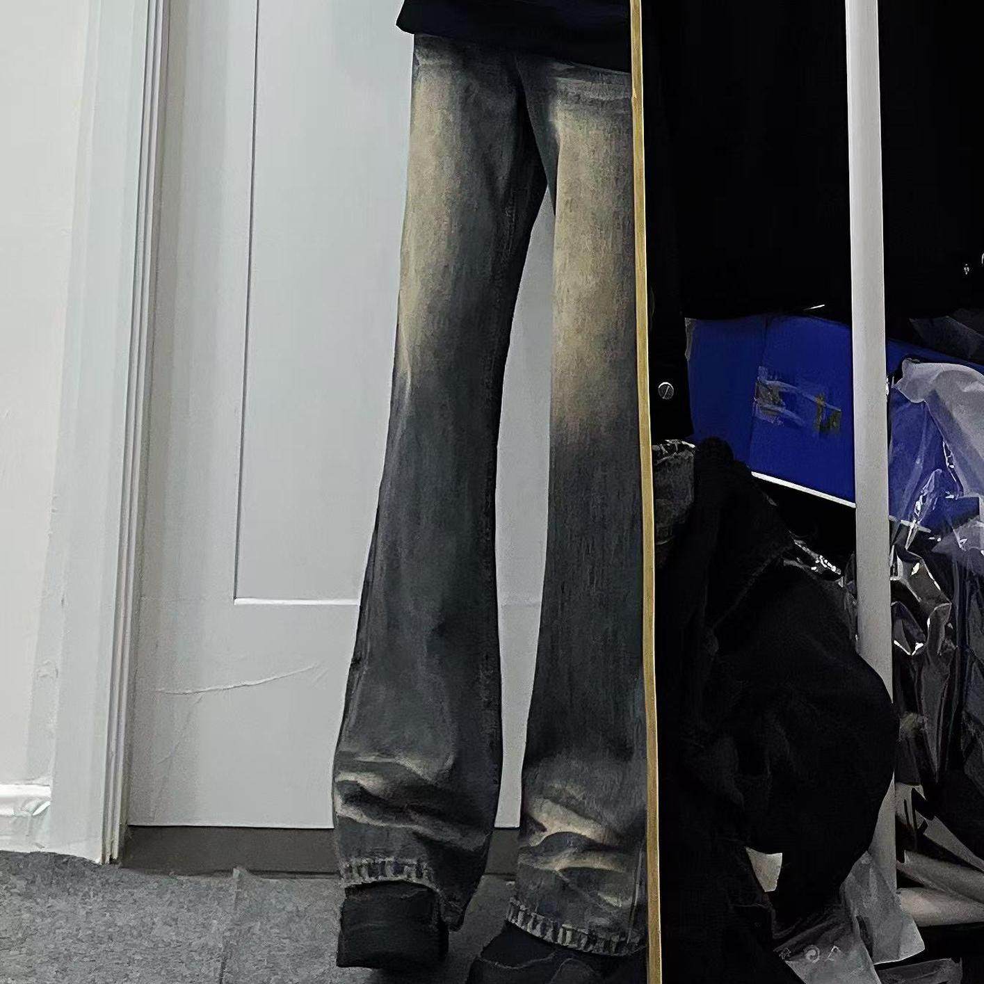 PIECEMEAL 美式高街vibe复古水洗做旧牛仔裤男直筒微喇显瘦长裤子