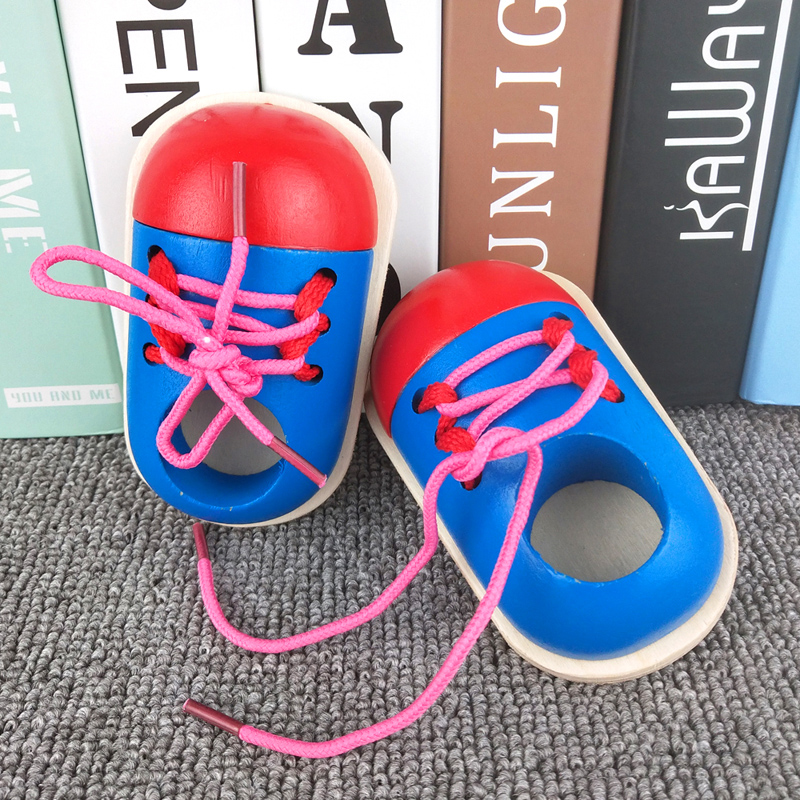 顶牛木质学系鞋带穿鞋带教具