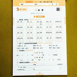 2025新活页默写五年级上册语文专项训练生字词语默写能手看拼音写生字词语近反义词形近字组词多音字训练听写课文内容默写高手开心