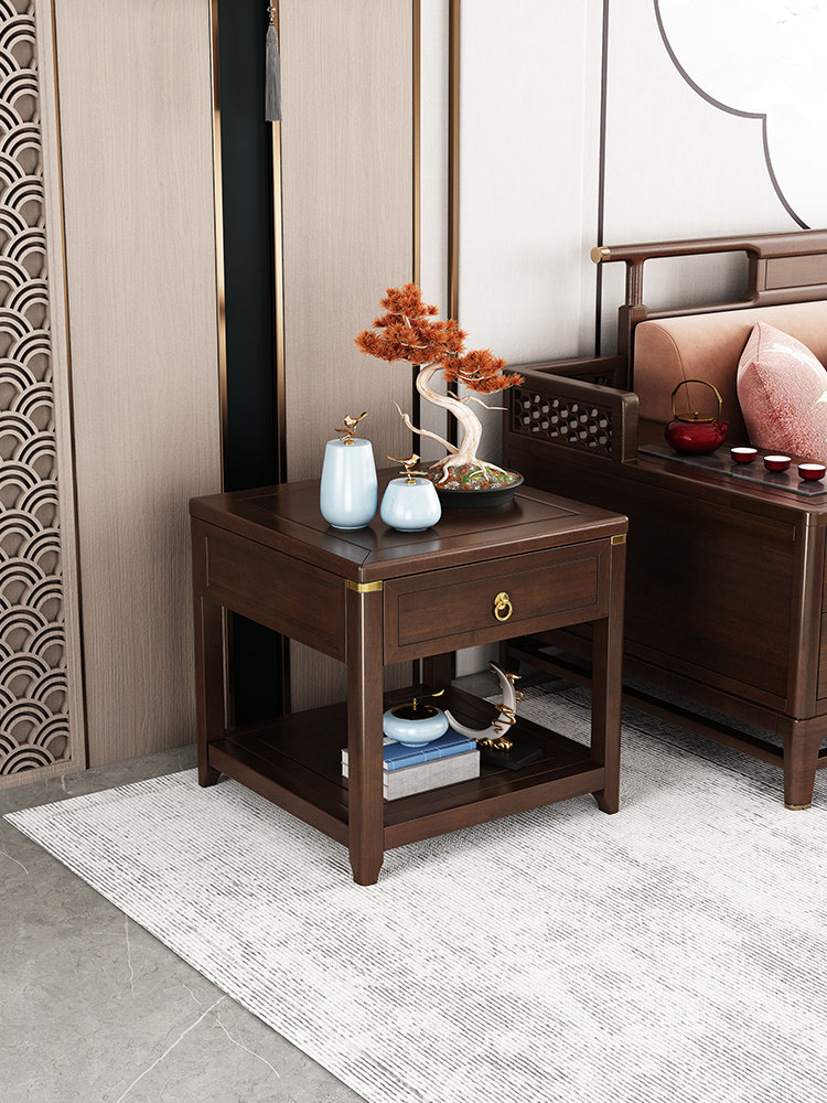 客厅沙发边桌新中国风全实木角桌家庭收纳咖啡桌边柜覆古小方桌