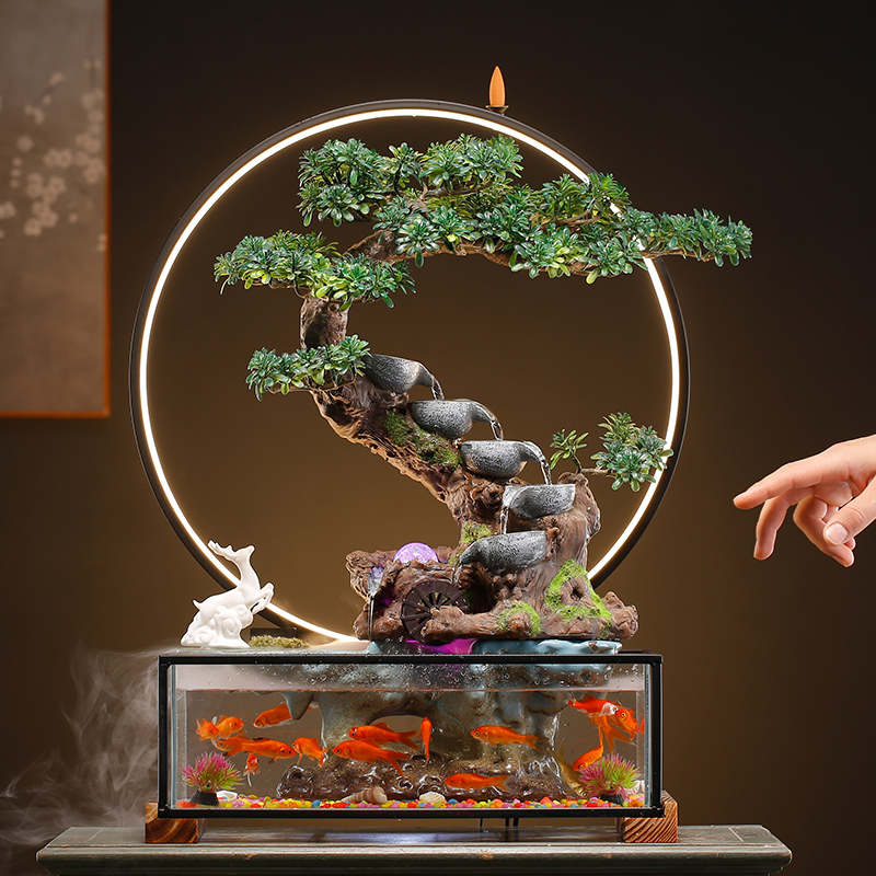 招财循环流水器生财客厅创意摆件中式景观水转运鱼缸乔迁开业礼品